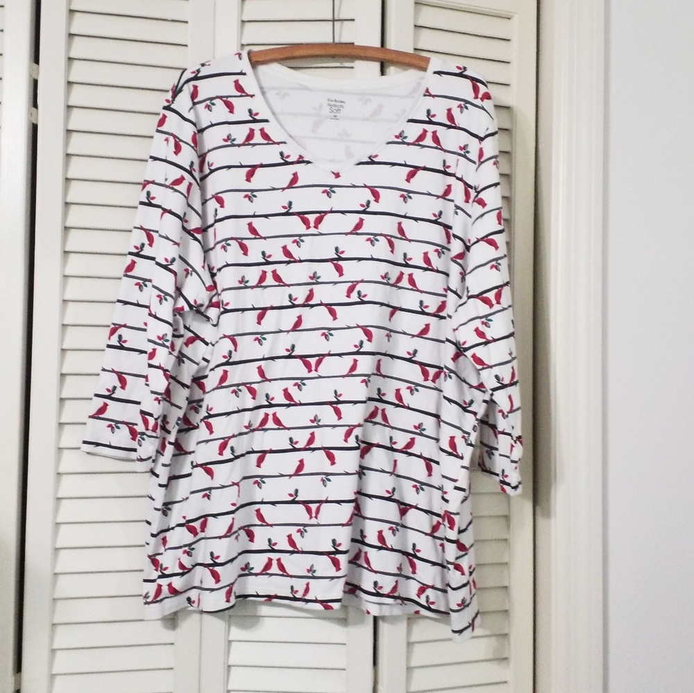 Kim Rogers Red Bird Striped Perfectly Soft Top